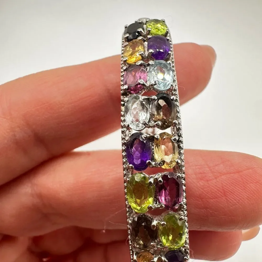 NWT Multi-gemstone and stainless steel hinged bangle/ bracelet!‎